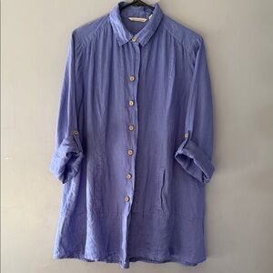 Soft Surroundings Women's Linen Jacket Blouse Long Sleeve Roll Up L 100%LINEN